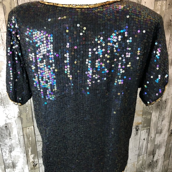 Vintage sequin blouse Elegance Anujan Silk and sequins Medium - Picture 9 of 11
